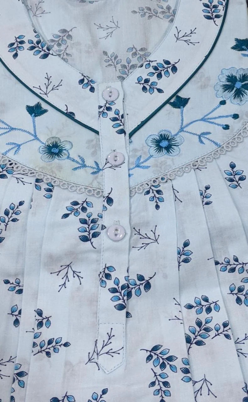 Sky Blue Floral Pure Cotton Sleeveless . Pure Durable Cotton | Laces and Frills - Laces and Frills