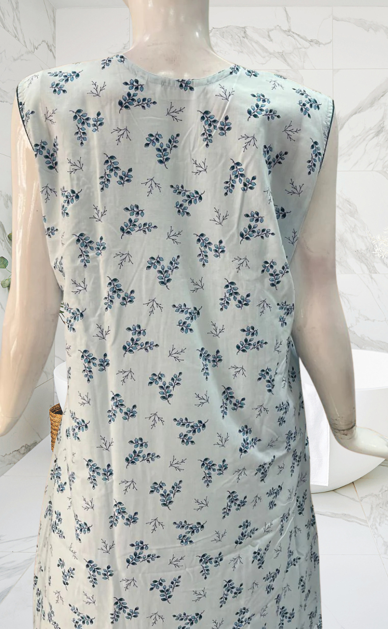 Sky Blue Floral Pure Cotton Sleeveless . Pure Durable Cotton | Laces and Frills - Laces and Frills