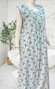 Sky Blue Floral Pure Cotton Sleeveless . Pure Durable Cotton | Laces and Frills - Laces and Frills