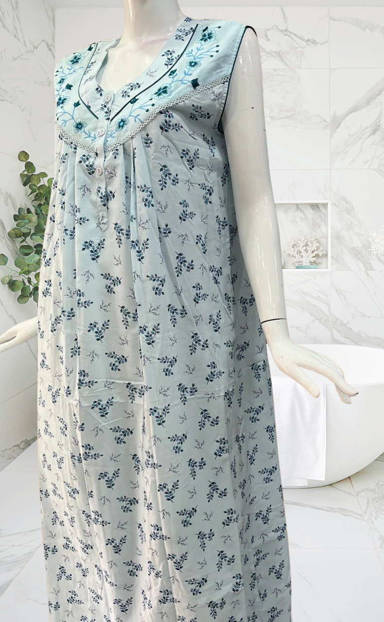 Sky Blue Floral Pure Cotton Sleeveless . Pure Durable Cotton | Laces and Frills - Laces and Frills