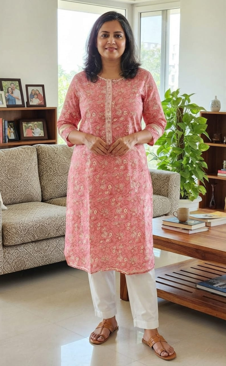 Pink Garden Jaipuri Cotton Kurti. Pure Versatile Cotton. | Laces and Frills