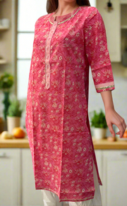 Pink Garden Jaipuri Cotton Kurti. Pure Versatile Cotton. | Laces and Frills - Laces and Frills