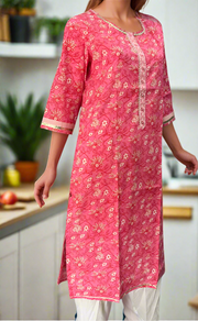 Pink Garden Jaipuri Cotton Kurti. Pure Versatile Cotton. | Laces and Frills