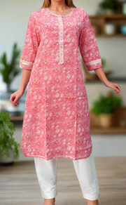 Pink Garden Jaipuri Cotton Kurti. Pure Versatile Cotton. | Laces and Frills