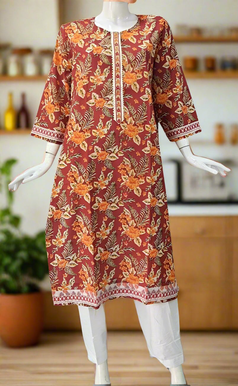 Maroon Garden Jaipuri Cotton Kurti. Pure Versatile Cotton. | Laces and Frills