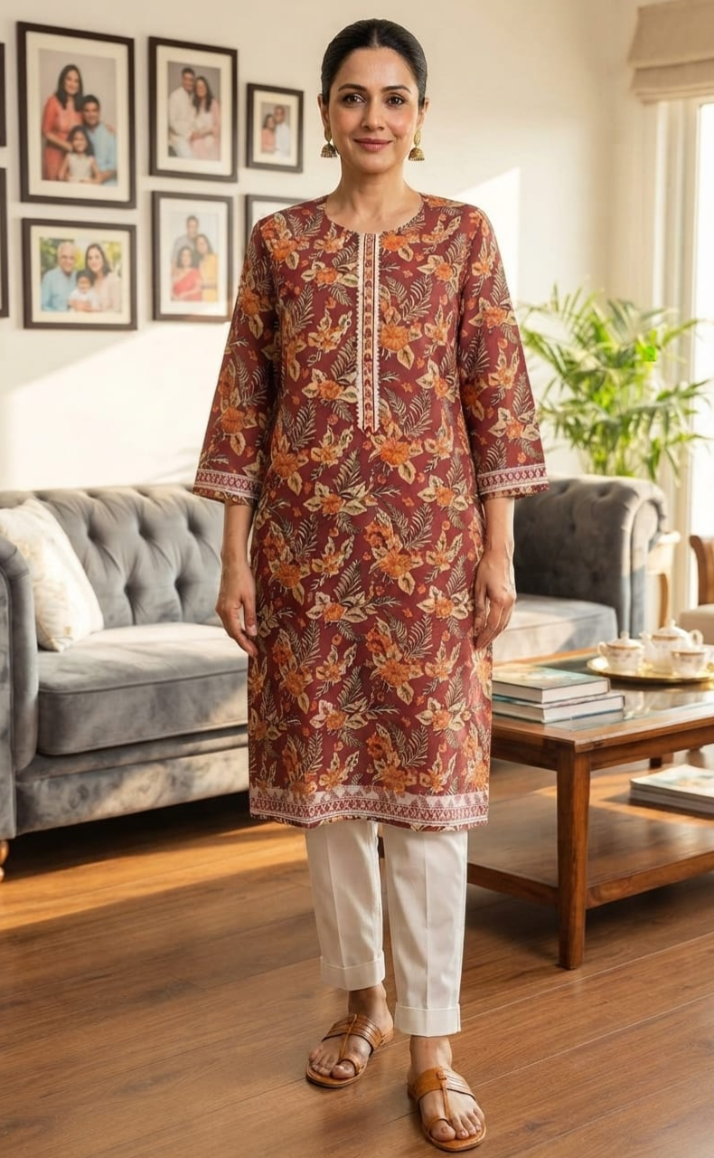 Maroon Garden Jaipuri Cotton Kurti. Pure Versatile Cotton. | Laces and Frills