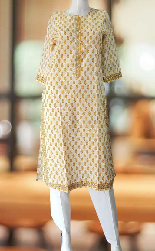 Yellow Flora Jaipuri Cotton Kurti. Pure Versatile Cotton. | Laces and Frills - Laces and Frills