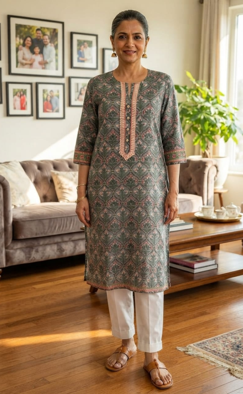 Ash Grey/Peach Garden Jaipuri Cotton Kurti. Pure Versatile Cotton. | Laces and Frills