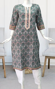 Ash Grey/Peach Garden Jaipuri Cotton Kurti. Pure Versatile Cotton. | Laces and Frills - Laces and Frills