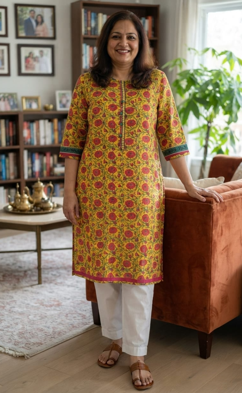 Yellow Garden Jaipuri Cotton Kurti. Pure Versatile Cotton. | Laces and Frills