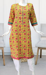 Yellow Garden Jaipuri Cotton Kurti. Pure Versatile Cotton. | Laces and Frills - Laces and Frills