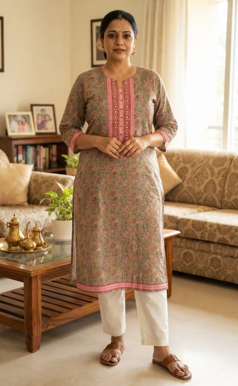 Beige Garden Jaipuri Cotton Kurti. Pure Versatile Cotton. | Laces and Frills