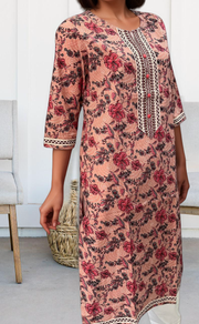 Peach Flora Jaipuri Cotton Kurti. Pure Versatile Cotton. | Laces and Frills - Laces and Frills