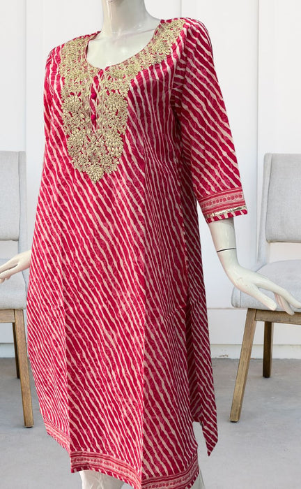 Rani Pink Embroidery Jaipuri Cotton Kurti. Pure Versatile Cotton. | Laces and Frills - Laces and Frills