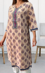 Peach Flora Jaipuri Cotton Kurti. Pure Versatile Cotton. | Laces and Frills - Laces and Frills
