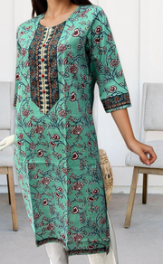 Sea Green/Blue Garden Jaipuri Cotton Kurti. Pure Versatile Cotton. | Laces and Frills - Laces and Frills