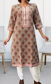 Pista Green/Pink Garden Jaipuri Cotton Kurti. Pure Versatile Cotton. | Laces and Frills - Laces and Frills
