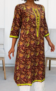 Dark Maroon Floral Jaipuri Cotton Kurti. Pure Versatile Cotton. | Laces and Frills - Laces and Frills