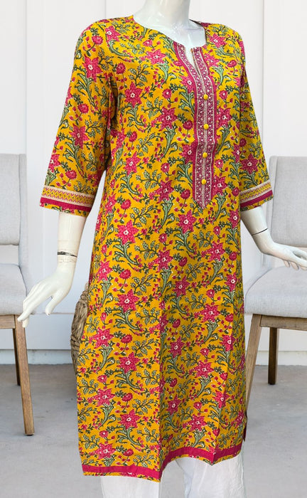 Yellow Garden Jaipuri Cotton Kurti. Pure Versatile Cotton. | Laces and Frills - Laces and Frills