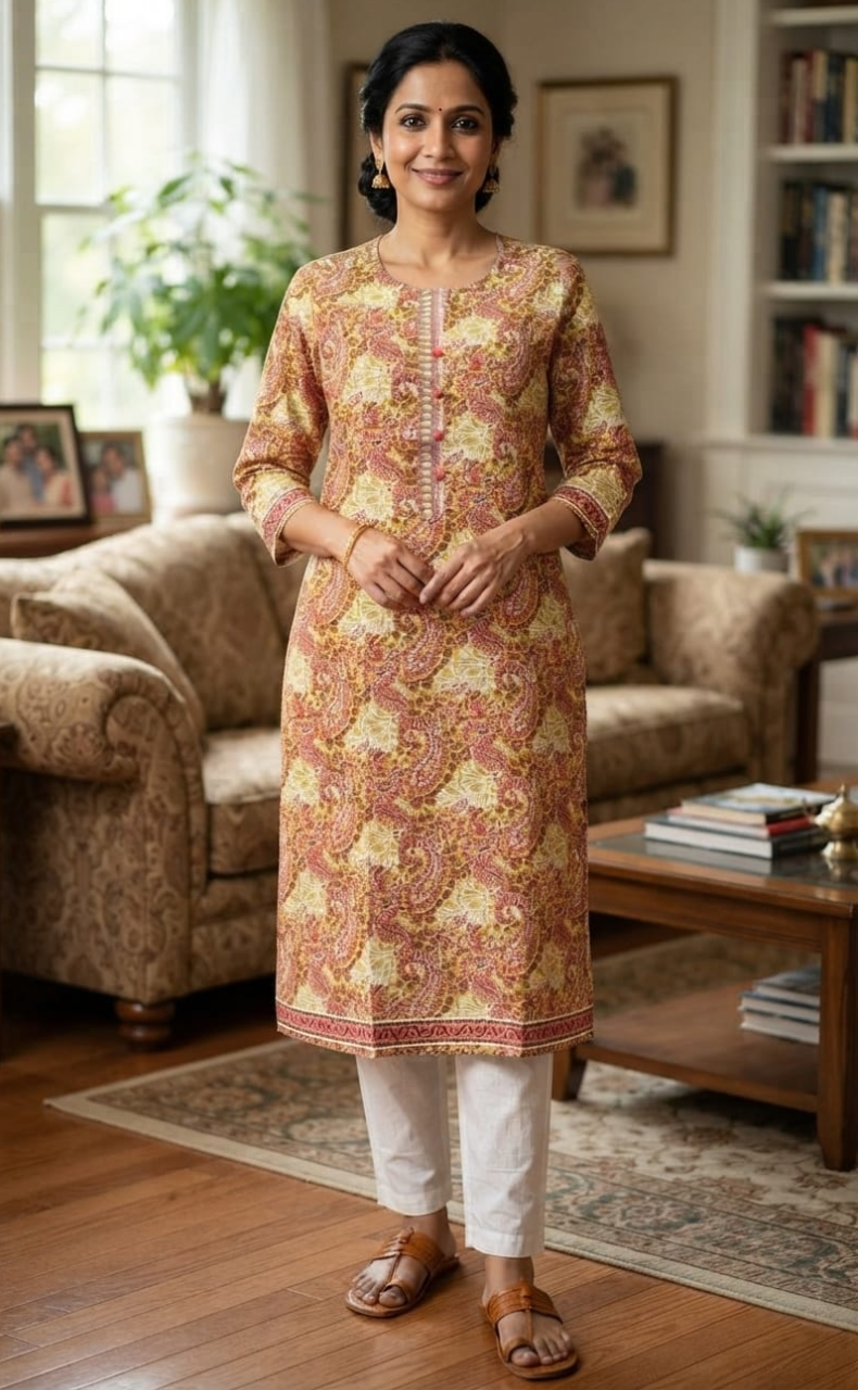 Mustard Flora Jaipuri Cotton Kurti. Pure Versatile Cotton. | Laces and Frills