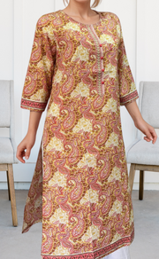 Mustard Flora Jaipuri Cotton Kurti. Pure Versatile Cotton. | Laces and Frills - Laces and Frills