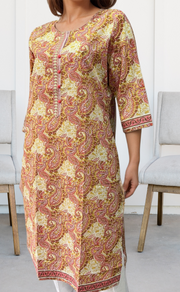 Mustard Flora Jaipuri Cotton Kurti. Pure Versatile Cotton. | Laces and Frills - Laces and Frills