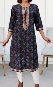 Blue Motif Jaipuri Cotton Kurti. Pure Versatile Cotton. | Laces and Frills - Laces and Frills