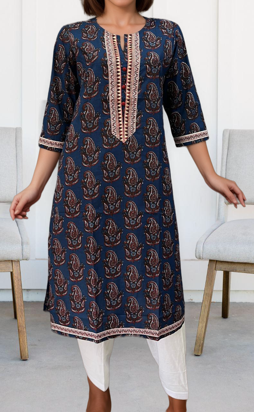 Blue Motif Jaipuri Cotton Kurti. Pure Versatile Cotton. | Laces and Frills - Laces and Frills