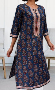 Blue Motif Jaipuri Cotton Kurti. Pure Versatile Cotton. | Laces and Frills - Laces and Frills