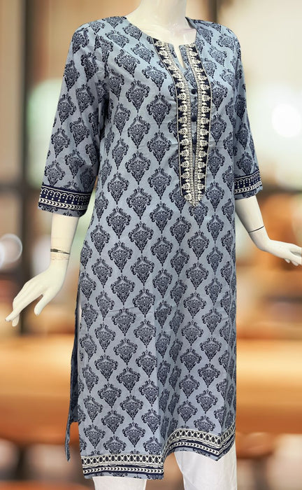 Blue Motif Jaipuri Cotton Kurti. Pure Versatile Cotton. | Laces and Frills - Laces and Frills