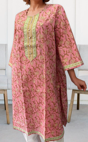 Pink Floral Jaipuri Cotton Kurti. Pure Versatile Cotton. | Laces and Frills - Laces and Frills