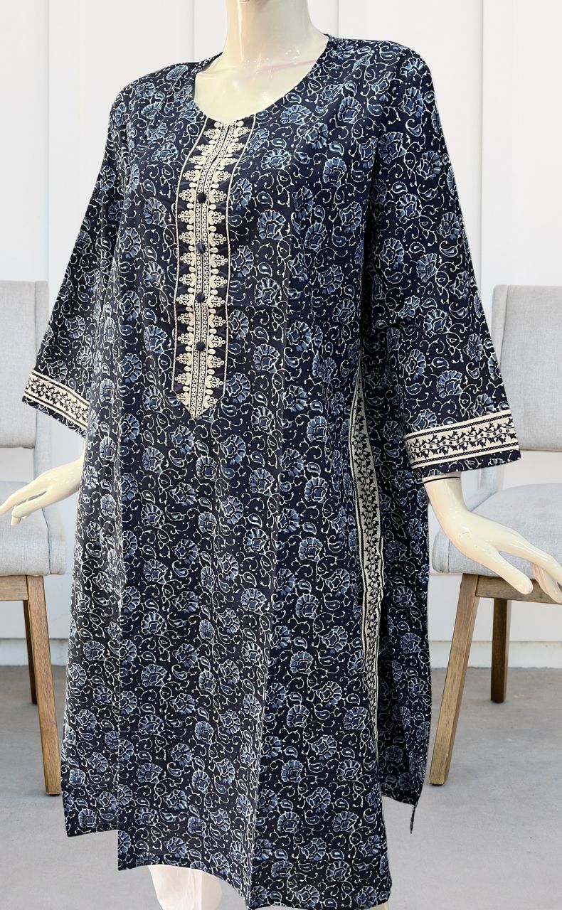 Blue Garden Jaipuri Cotton Kurti. Pure Versatile Cotton. | Laces and Frills - Laces and Frills