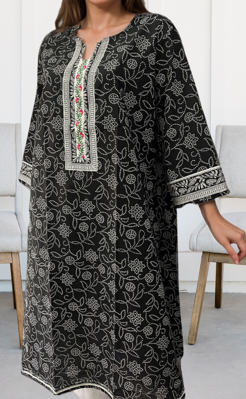 Black Bandini Jaipuri Cotton Kurti. Pure Versatile Cotton. | Laces and Frills - Laces and Frills