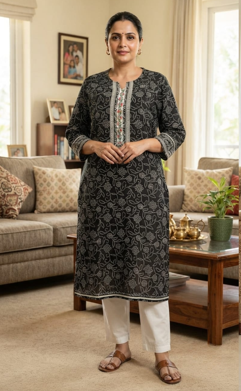 Black Bandini Jaipuri Cotton Kurti. Pure Versatile Cotton. | Laces and Frills