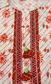 White/Orange Floral Jaipuri Cotton Kurti. Pure Versatile Cotton. | Laces and Frills - Laces and Frills