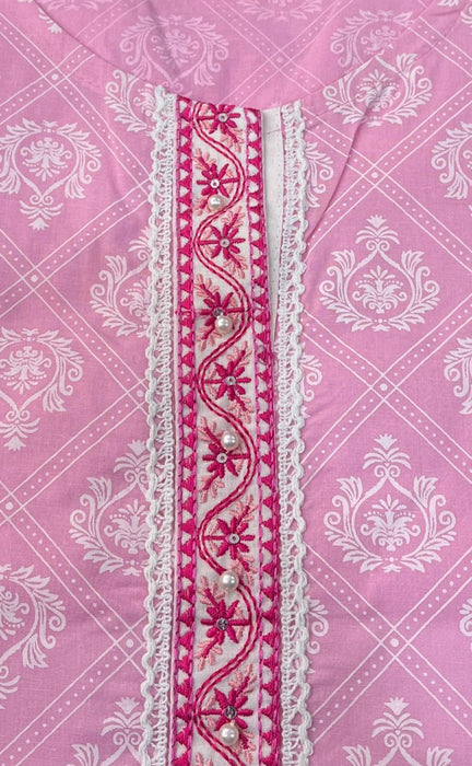 Baby Pink Motif Jaipuri Cotton Kurti. Pure Versatile Cotton. | Laces and Frills - Laces and Frills