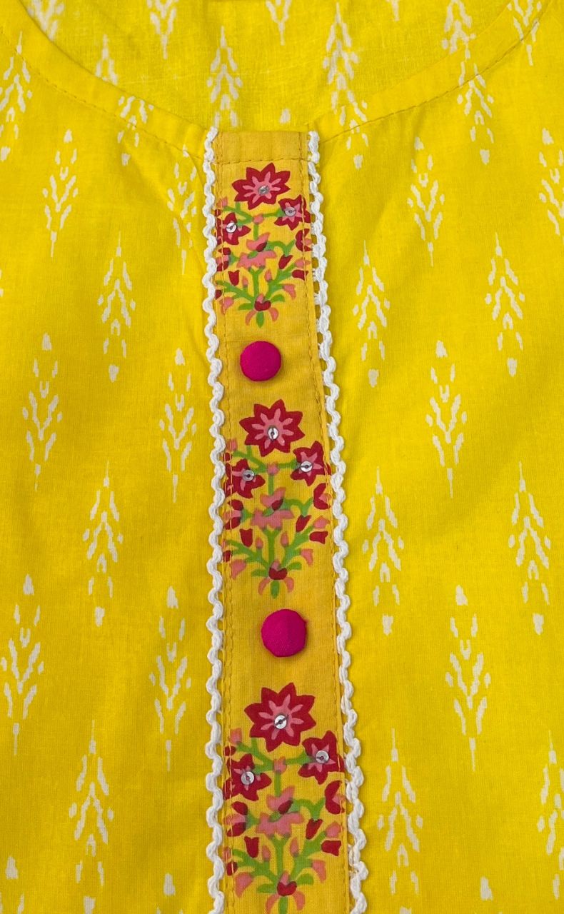 Yellow Ikkat Jaipuri Cotton Kurti. Pure Versatile Cotton. | Laces and Frills - Laces and Frills