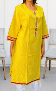 Yellow Ikkat Jaipuri Cotton Kurti. Pure Versatile Cotton. | Laces and Frills - Laces and Frills