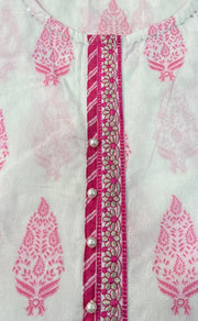 White/Pink Garden Jaipuri Cotton Kurti. Pure Versatile Cotton. | Laces and Frills - Laces and Frills