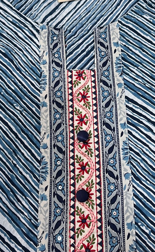 White/Blue Stripes Jaipuri Cotton Kurti. Pure Versatile Cotton. | Laces and Frills - Laces and Frills
