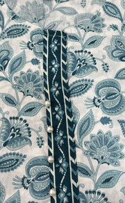 White/Blue Garden Jaipuri Cotton Kurti. Pure Versatile Cotton. | Laces and Frills - Laces and Frills