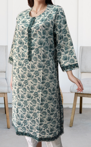 White/Blue Garden Jaipuri Cotton Kurti. Pure Versatile Cotton. | Laces and Frills - Laces and Frills