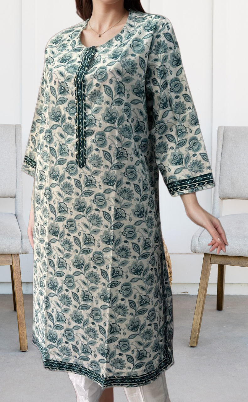 White/Blue Garden Jaipuri Cotton Kurti. Pure Versatile Cotton. | Laces and Frills - Laces and Frills