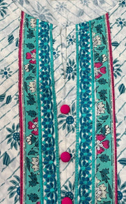 White/Sea Green Flora Jaipuri Cotton Kurti. Pure Versatile Cotton. | Laces and Frills - Laces and Frills