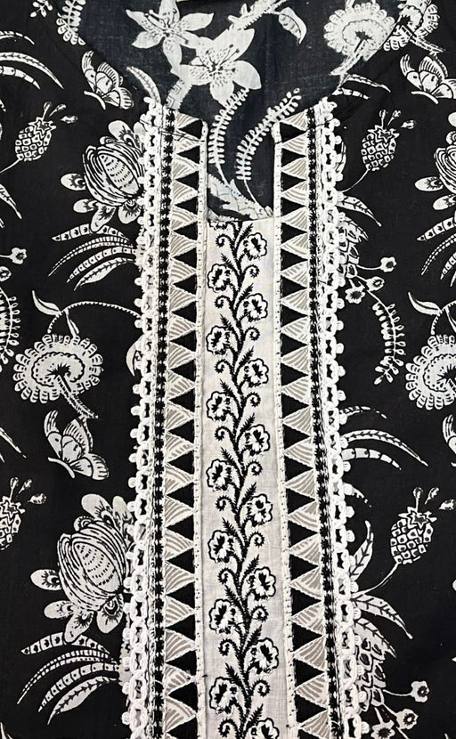 Black/White Flora Jaipuri Cotton Kurti. Pure Versatile Cotton. | Laces and Frills - Laces and Frills