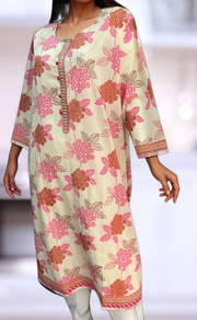 Off White/Pink Floral Jaipuri Cotton Kurti. Pure Versatile Cotton. | Laces and Frills - Laces and Frills