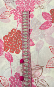 Off White/Pink Floral Jaipuri Cotton Kurti. Pure Versatile Cotton. | Laces and Frills - Laces and Frills