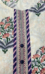 Off White/Purple Jaipuri Cotton Kurti. Pure Versatile Cotton. | Laces and Frills - Laces and Frills