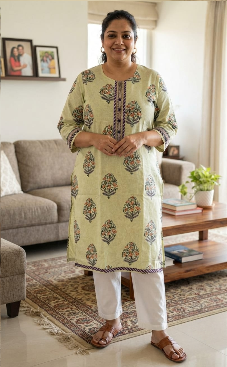 Off White/Purple Jaipuri Cotton Kurti. Pure Versatile Cotton. | Laces and Frills