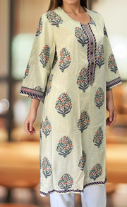 Off White/Purple Jaipuri Cotton Kurti. Pure Versatile Cotton. | Laces and Frills - Laces and Frills